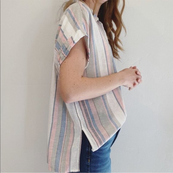 Sanctuary Boxy Linen Striped Button Down Top - Picture 2 of 7